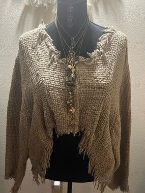 Magnolia Pearl Distressed Bolero Jute Jacket Open Weave Taupe